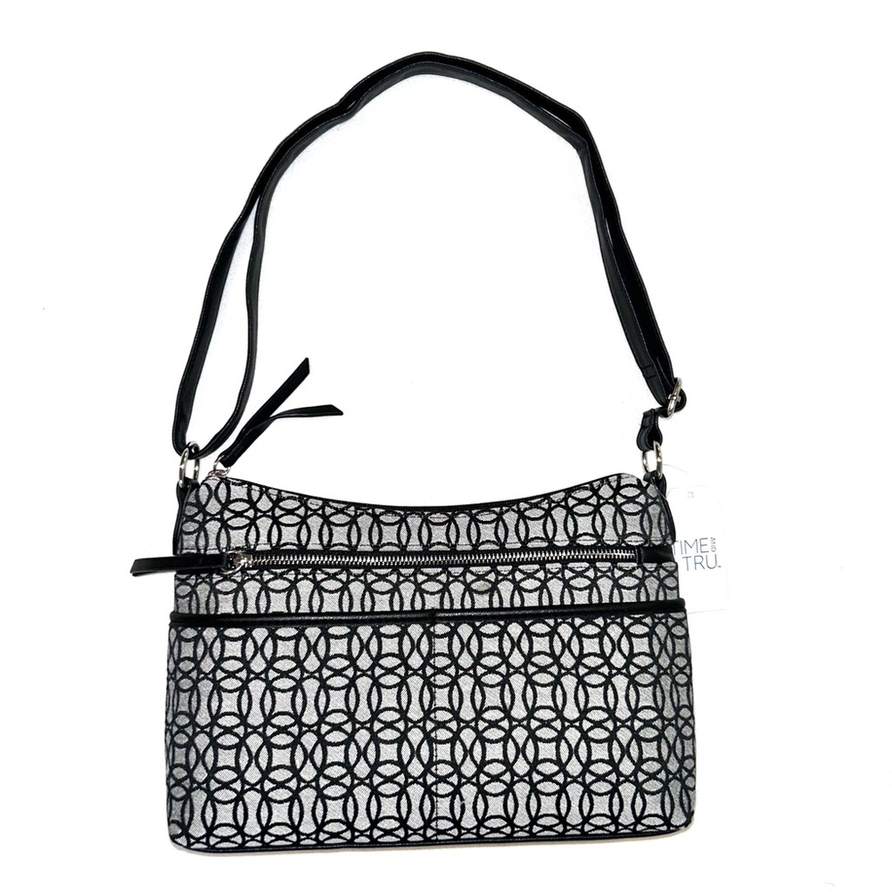 Time and Tru Geometric Black and White Shoulder Bag